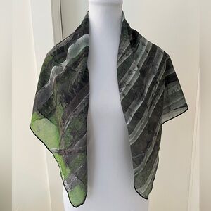 MILENA VELEZ Square Sheer Scarf Signed Birch Tree Nature Woodland Artsy
